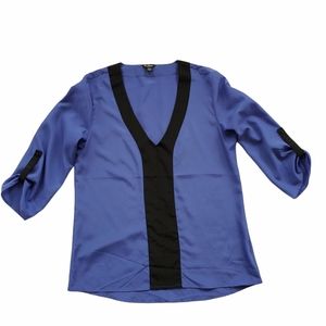 Guess 3/4 Sleeve Purple and Black V-Neck Blouse Women's Size M